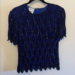 Vintage Stenay Royal Blue Beaded Blouse
